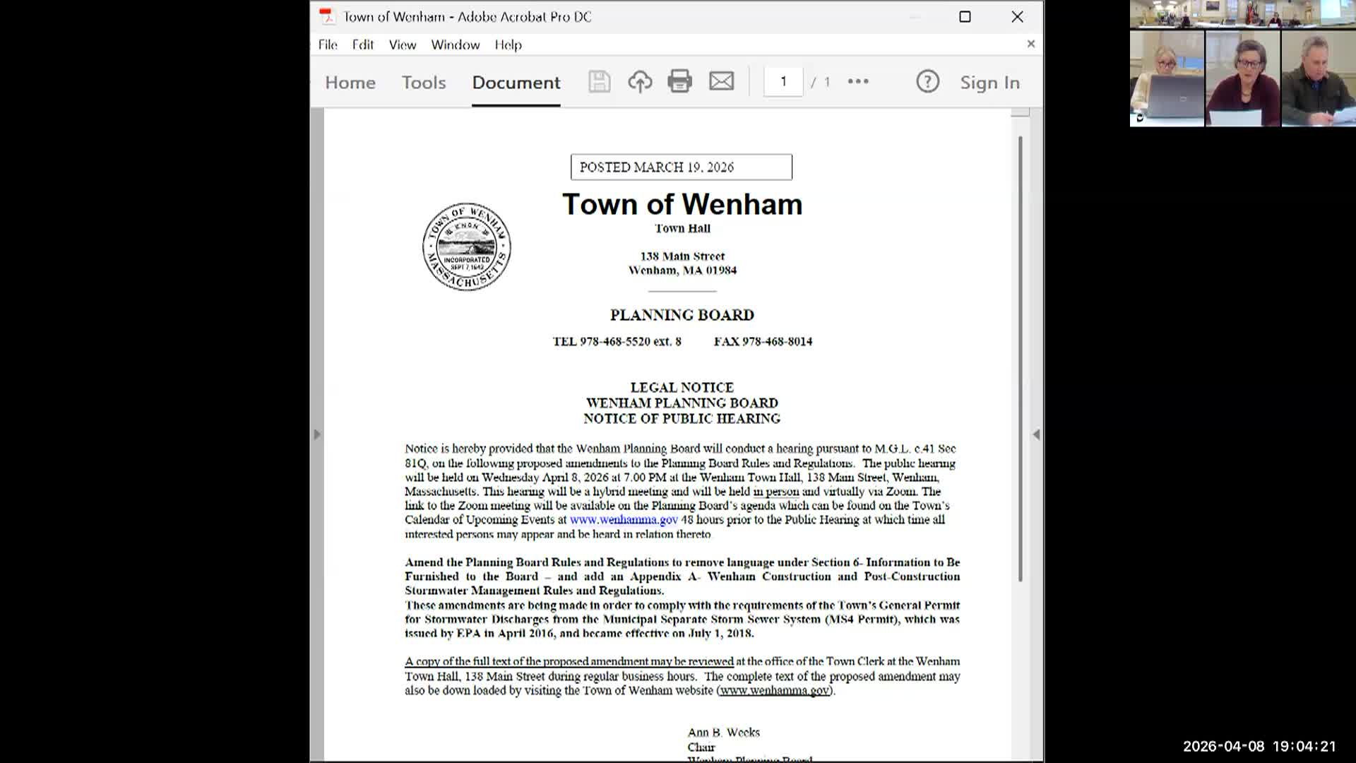 Wenham Planning Board 4.8.26