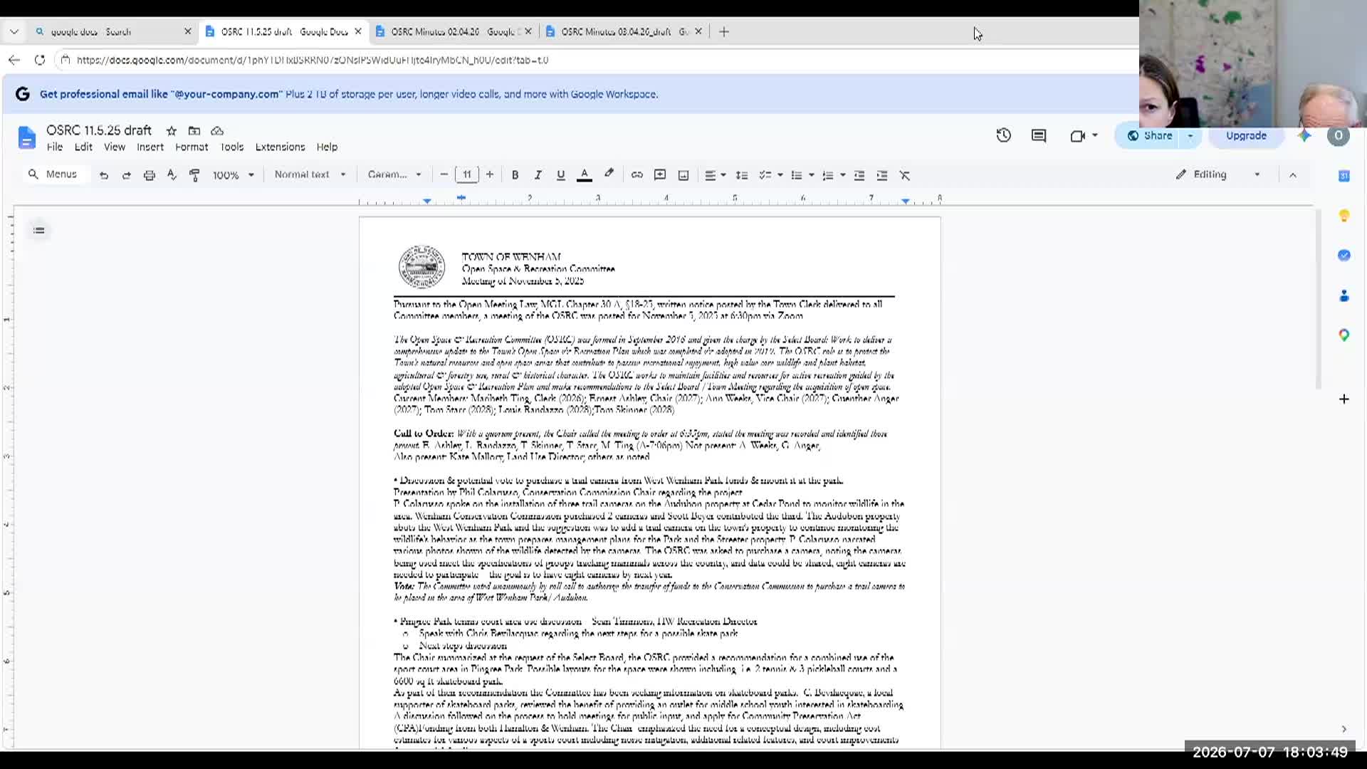 Wenham Open Space & Rec. Committee 7.7.26